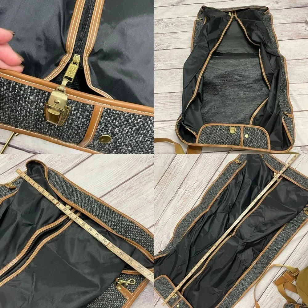 Oscar de La Renta Vintage Three Piece Luggage Set Tweed Bucle Black Tan Travel